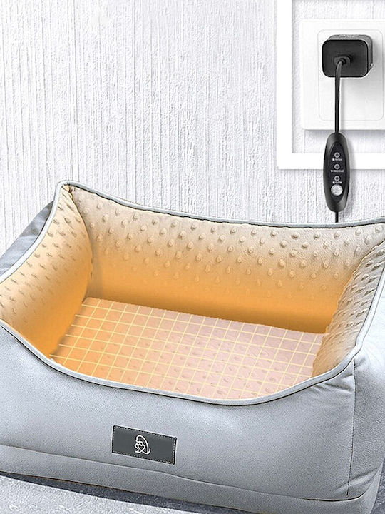 Heated Dog & Cat Bed 5v Kourk – L55xW40xH25cm – Memory Foam – 3 Heat Levels – Removable Washable Cushions – Gray