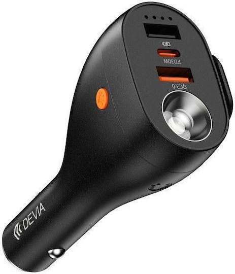 Devia EA509 Auto-Ladegerät 30W Schnellladung mit Anschlüssen: 3xUSB 1xType-C Schwarz Farbe