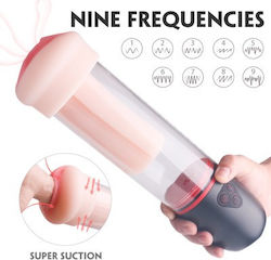 2 1 Pompa Automată Pentru Penis & Masturbator Din Silicon 9 Vibrații Usb – 31cm/6 5cm