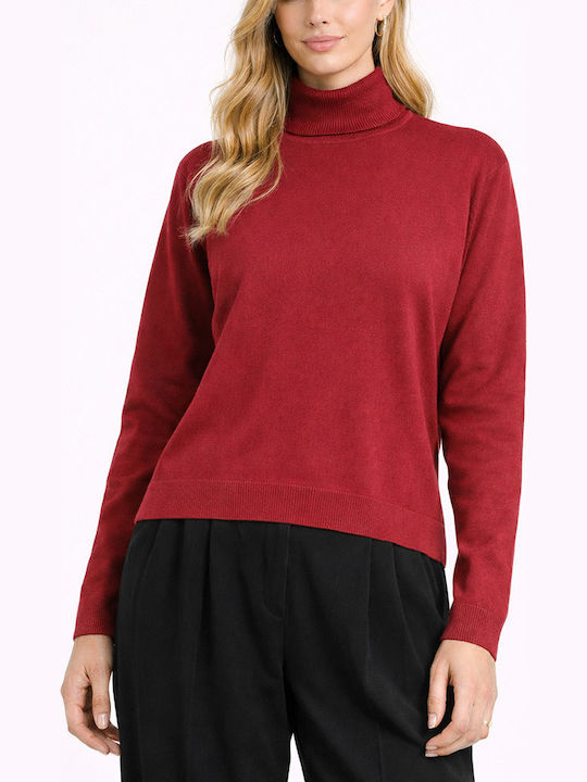 Pulover Damă Cu Guler Înalt Burgundy