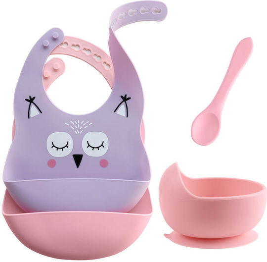 Queen Mother Queen Mother Baby & Kids Feeding Set Owl Made of Silicone with Anti-Slip Base Purple 4 Pieces