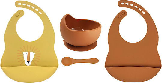 Queen Mother Feeding Set made of Silicone with Non-Slip Base Yellow 4pcs