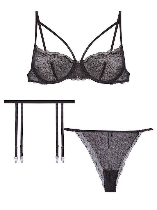 Celestino Set Lenjerie Intimă Semitransparent 3 Piese Negru