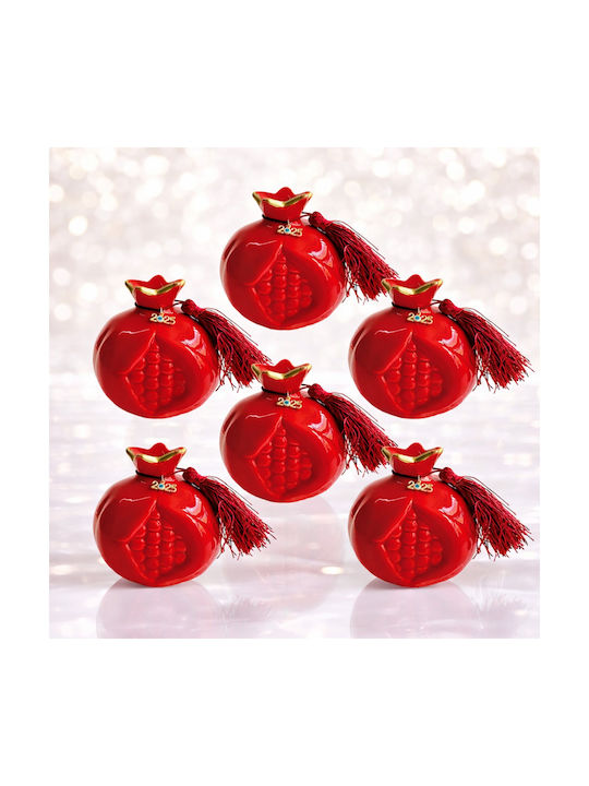 Tabletop Lucky Charm Pomegranate Red Ceramic 9cm 6 Pieces XH-2535
