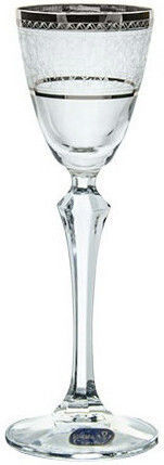 Bohemia Set of Liqueur/Ouzo Glasses Made of Crystal in Silver Colour Goblets 70ml 6 Pieces