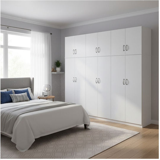 Six Door Wardrobe with Loft White 240x42x240cm