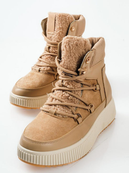 Stiefeletten Damen mit Pelz Beige