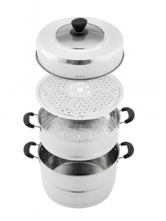 Deep Stainless Steel Steamer Pot 32cm 3 Levels Steamer General Trade 7971116 Generaltrade