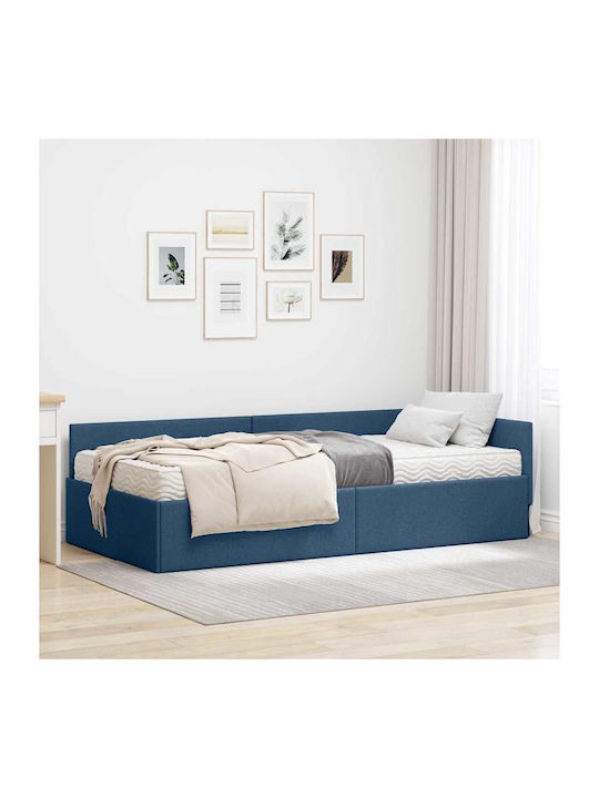 vidaXL Einzelbett Mit Stoff Blau Mit Lattenrost Für Matratze 90x190cm