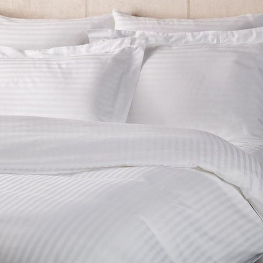Hotel Sheet 170x285cm 100% Cotton 240tc 1cm Stripe Luxury Line Satin Stripe Set 6 Pieces Fabric 100% Cotton White Oem 5201847003130