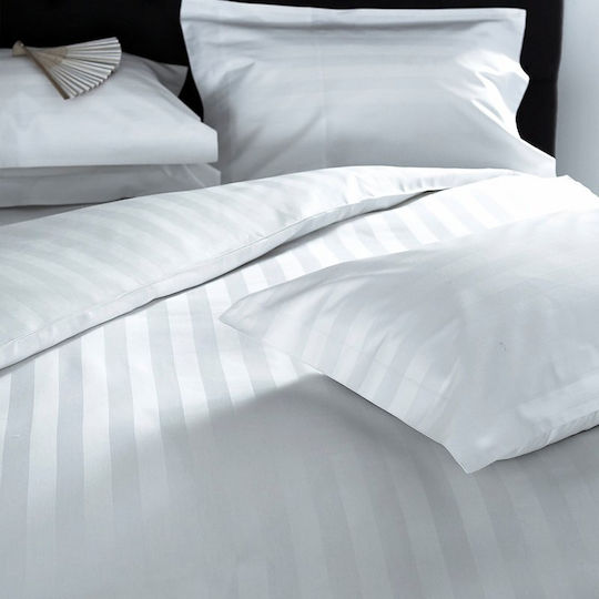 Sheet 295x300cm 100% Cotton 300tc Stripe 2cm Cotton Superb Line Set 6 Pieces Fabric 100% Cotton White Oem 5201847000757