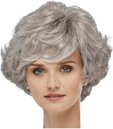 Women's Curly Gray Silver Highlights Synthetic High Quality Wig 11 Inches