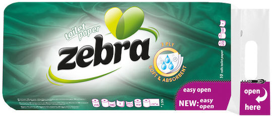 Zebra Χαρτί Υγείας 3 Φύλλων 10 Συσκευασίες (75gr/Ρολό) 3800090304425