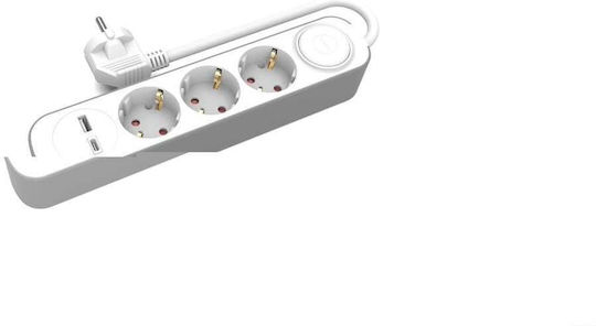 Plastrol Πολύπριζο 3 Θέσεων με USB-A, USB-C, Διακόπτη και Καλώδιο 3m