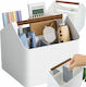 Desk Organizer Zola 4 Compartments Wooden Handle Plastic 18 X 16.5 X 16.5 Cm White