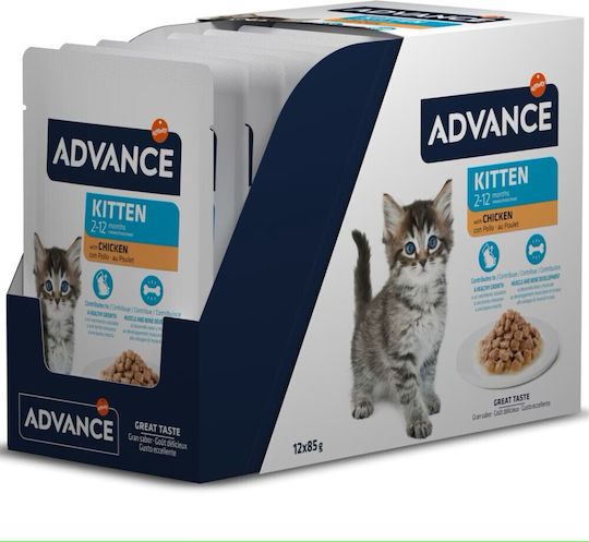 Advance Hrana Pentru Pisici Junior Cats În Pliculeț Cu Pui Și Carne 12x85gr
