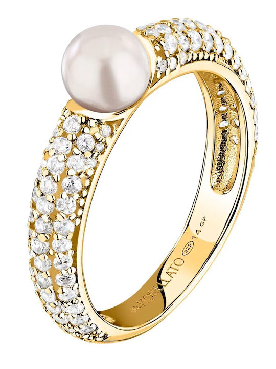 Morellato Ring with Pearls & Zircon made of Silver Gold Plated
