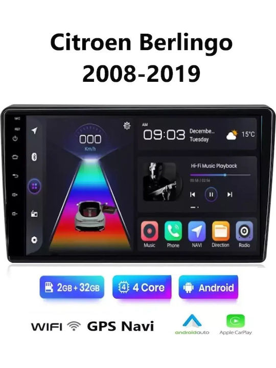 Car Audio System for Citroen Berlingo 2008-2019 (Bluetooth/USB/WiFi/GPS/Apple-Carplay/Android-Auto) with Touch Screen 9"