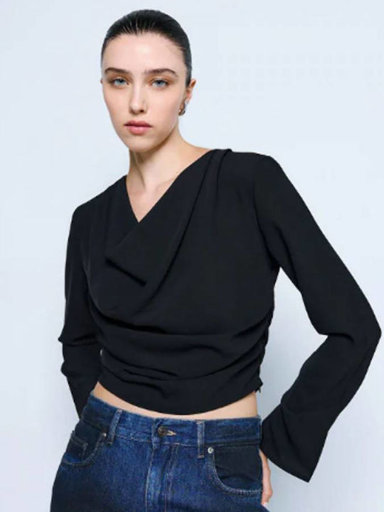 Women's Blouse Long Sleeve Drape Black