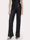 Damen Stoff Hose mit Gummizug Black mit Pailletten