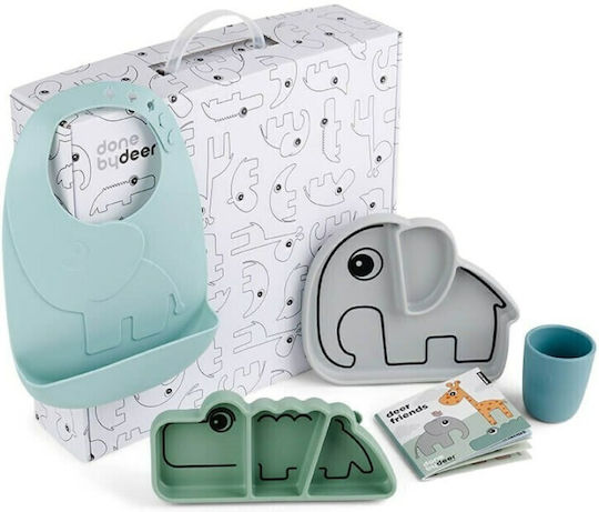 Done by Deer Friends Feeding Set Made of Blue Silicone 3 Pieces