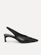Leder Spitze Zehe Pumps mit Mittlerem Absatz Schwarz