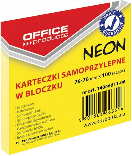 Αυτοκόλλητες Σημειωσεις Office Products Neon 76x76mm 100τμχ Κίτρινο 14046611-06