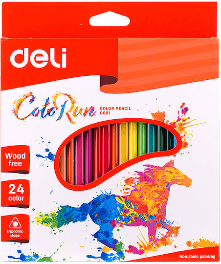Deli Crayon Coloured Pencils Wood-free Triangular 24 Colours Colorun 12 Pieces Product Sold as Single Pieces
