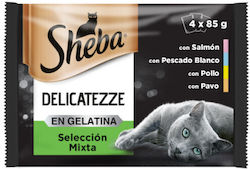 Sheba 4 Beutel Nassfutter Huhn Türkei Thunfisch Weiß Fisch Gelee 4x85g Sheba 4 Beutel Nassfutter Huhn Türkei Thunfisch Weiß Fisch Gelee 4x85g