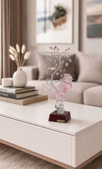 Декоративно Кристално Цвете Flor De Cristal Розова Дървена Основa 15x10x36см Galifas 791245 Home