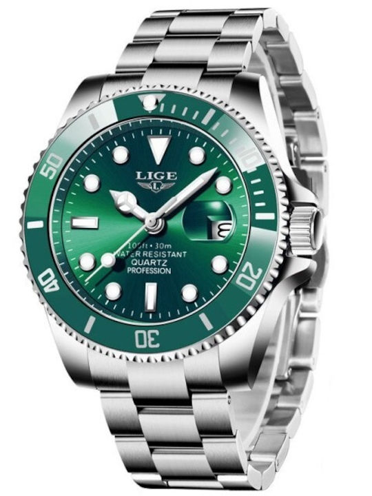 Lige Ανδρικό Ρολόι 42mm Μπαταρίας Ασημί