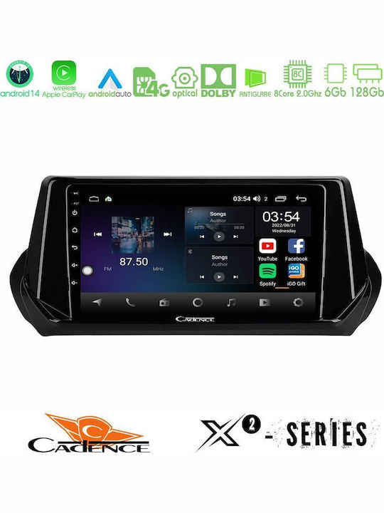 Cadence Car Audio System for Peugeot 208 2019-2023 (Bluetooth/USB/WiFi/GPS/Apple-Carplay/Android-Auto) with Touch Screen 9"