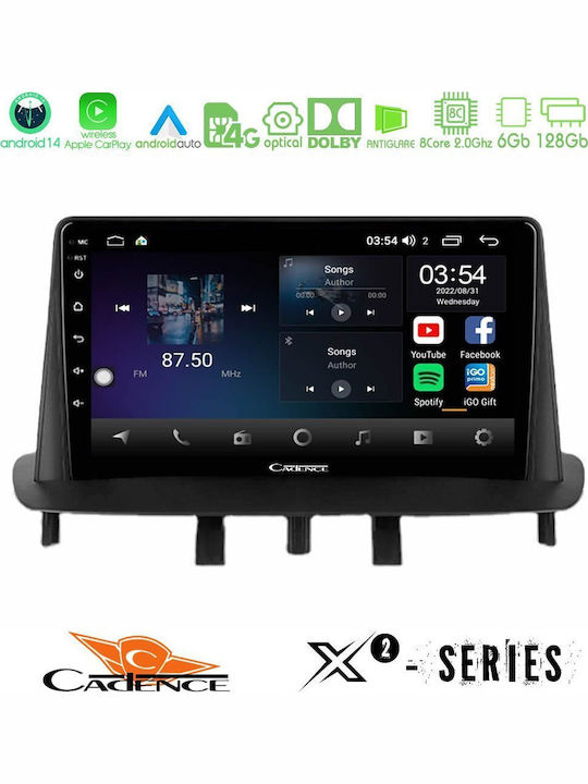 Cadence Car Audio System for Renault Megane 2009-2013 (Bluetooth/USB/WiFi/GPS/Apple-Carplay/Android-Auto) with Touch Screen 9"