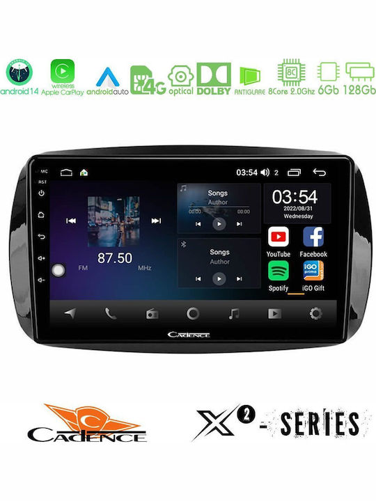 Cadence Auto-Audiosystem für Smart FürZwei 2015-2022 (Bluetooth/USB/WiFi/GPS/Apple-Carplay/Android-Auto) mit Touchscreen 9"