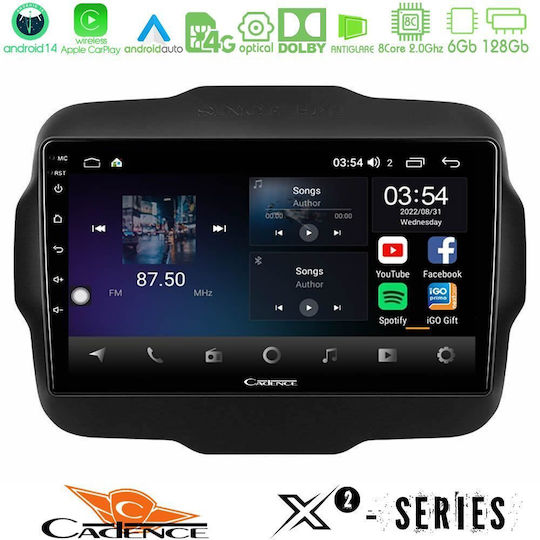 Cadence Car Audio System for Jeep Renegade 2015-2019 (Bluetooth/USB/WiFi/GPS/Apple-Carplay/Android-Auto) with Touch Screen 9"