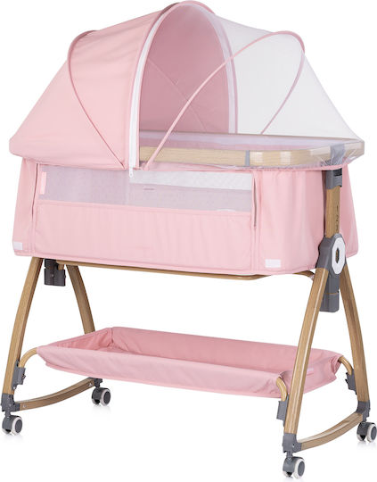 Chipolino Cradle with Mattress, Side Opening, and Wheels Pink