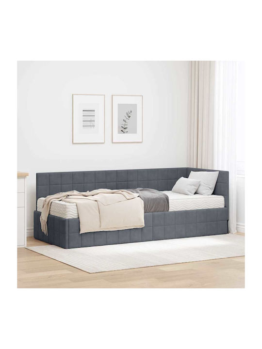 Single Bed Upholstered with Velvet Gray Velvet ...
