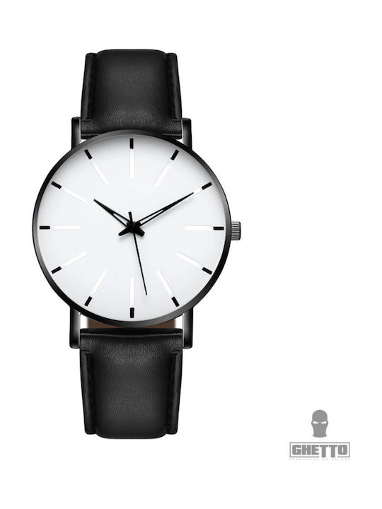 Ghetto Men's Watch Battery with Black Leather Strap