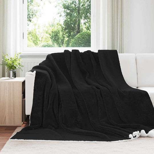 vidaXL Κουβέρτα Fleece Υπέρδιπλη 240x270εκ. Μαύρο