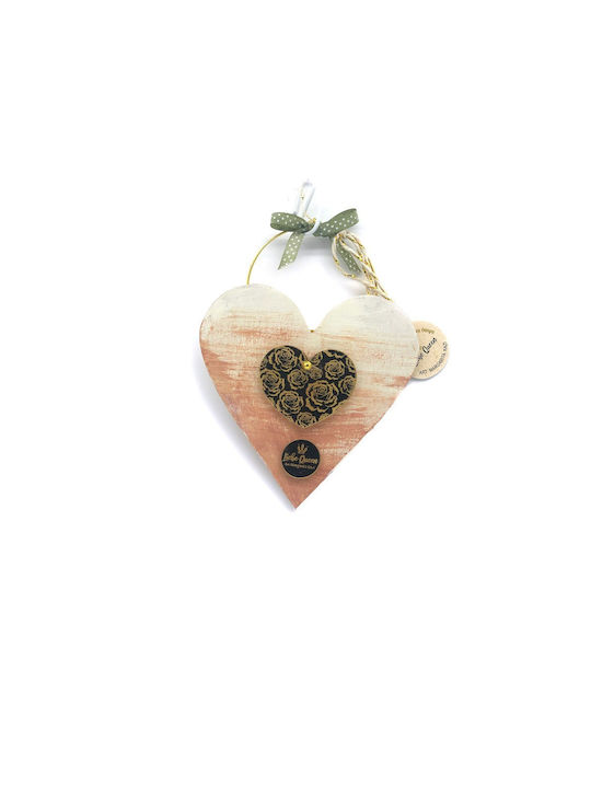 LiebeQueen Handmade Hanging Lucky Charm Heart Orange made of Wood 1pcs