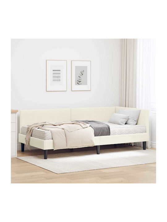 Single Bed Upholstered with Velvet Cream Velvet...