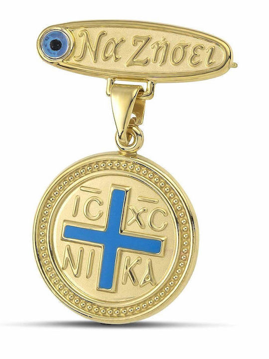 Themelidis Jewels Kinder Sicherheitsnadel aus Gold 9K mit Konstantinato für Jungen