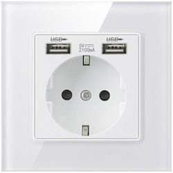 Crystal Socket Tsu1 Simple 2 X Usb 2.1a Frost White Color Tempered Glass 16a Crystal Socket Tsu1 Simple 2 X Usb 2.1a Frost White Color Tempered Glass 16a