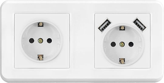 Pcu2 Socket Double 2 X Usb 2.1 A White Color Polycarbonate 16a