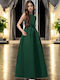 Girls Dress Sleeveless Satin with Accessories Emerald