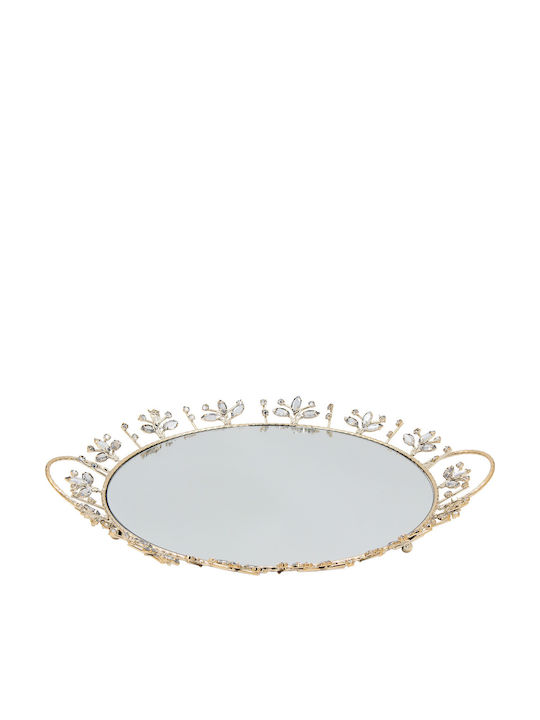 Keskor Metallic Oval Decorative Tray with Mirror 47x42x4.5cm