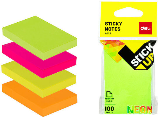Deli Memo Pads Stickers Blister 100 Sheets 76x51mm Stick Up Neon Assorted 12 Pieces