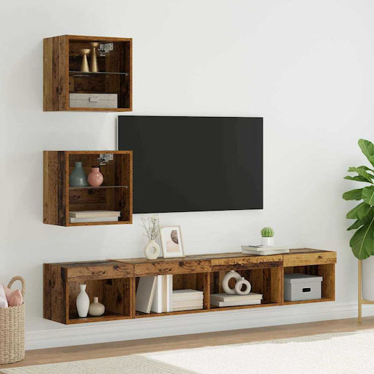 Living Room TV Unit with Showcase & Lighting Coffee L100xW30xH30cm