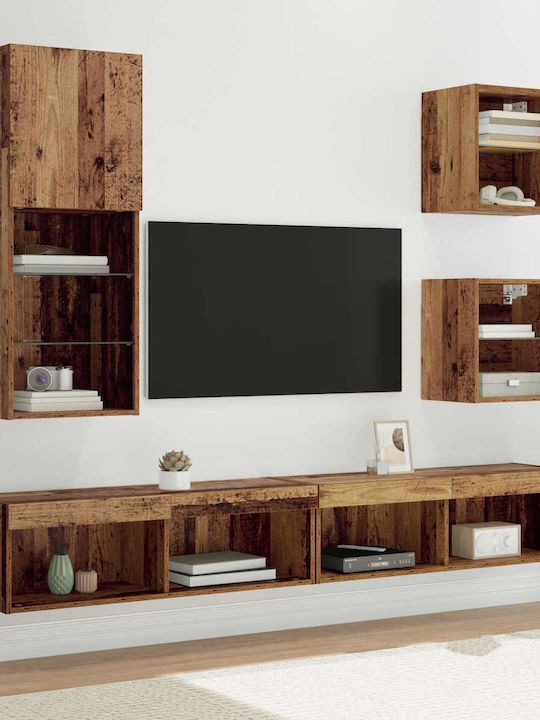 Wohnzimmer TV-Einheit Old Wood mit Vitrine & Be...