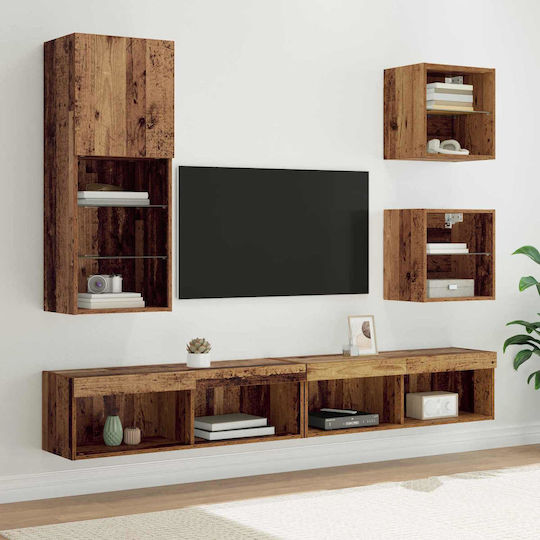Животно помещение ТВ единица Old Wood с Витрина и Осветление Д100xШ30xВ30бр